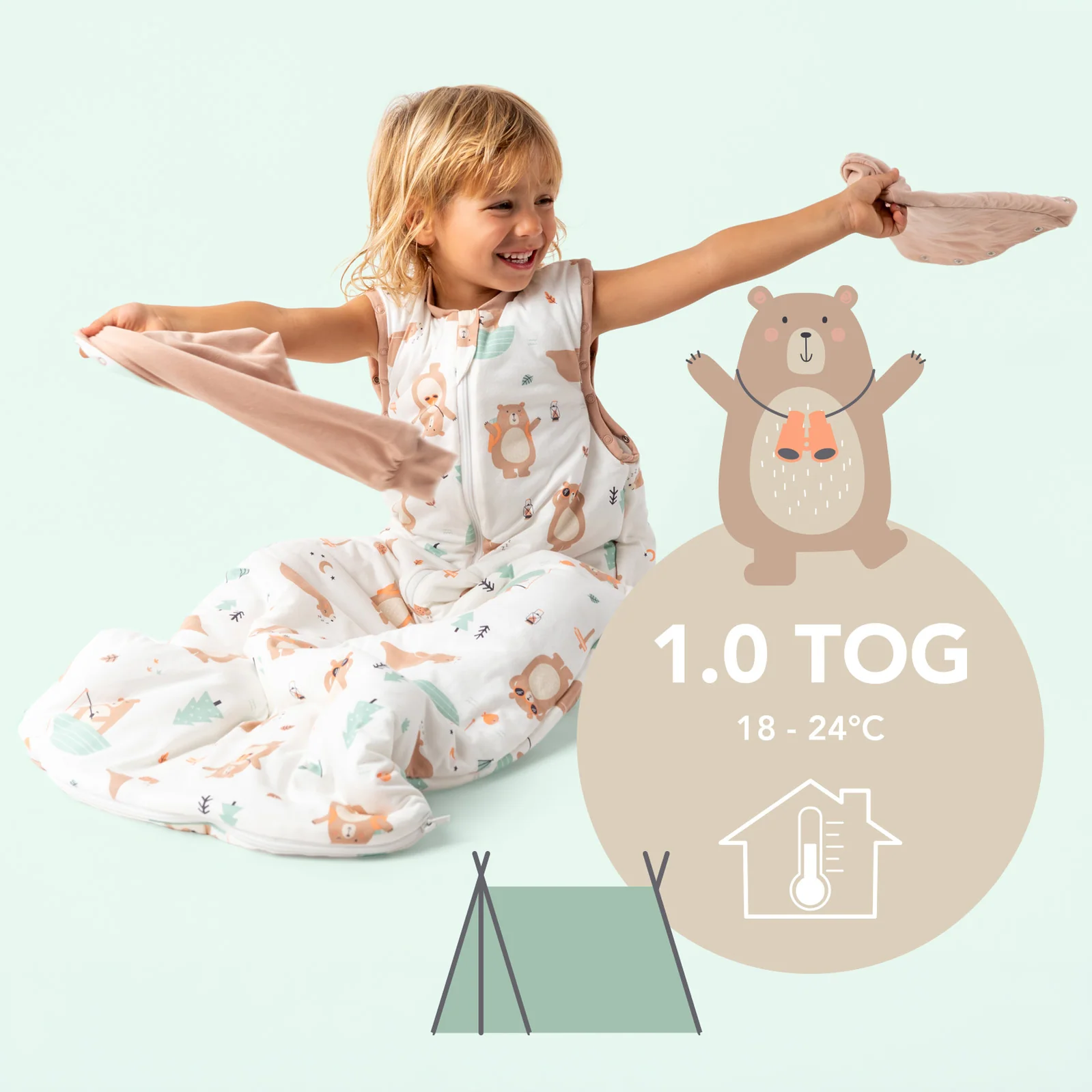 Medvídci LETNÍ dětský spací pytel S ODEPÍNACÍMI RUKÁVY 12-36 měsíců, 110cm | Slumbersac