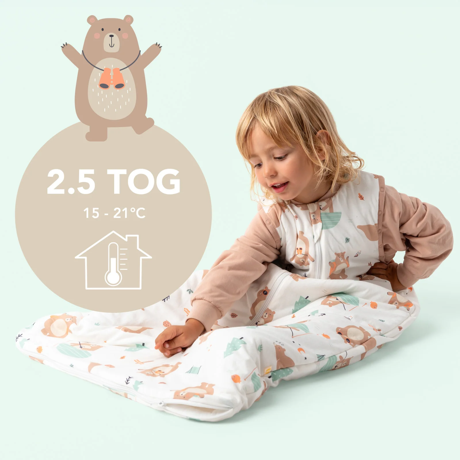 Medvídci CELOROČNÍ dětský spací pytel s ODEPÍNACÍMI RUKÁVY 12-36 měsíců, 110cm | Slumbersac