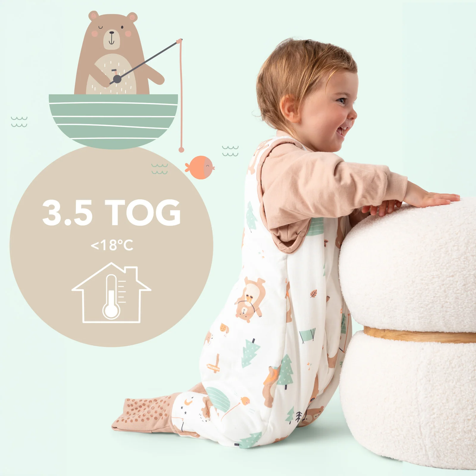Medvídci ZIMNÍ PROTISKLUZOVÝ spací pytel s nohavičkami a s ODEPÍNACÍMI RUKÁVY 70cm | Slumbersac