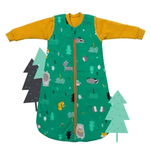 ORGANICKÁ BAVLNA - Zelený CELOROČNÍ dětský spací pytel s ODEPÍNACÍMI rukávy, 6-18měsíců, 90cm