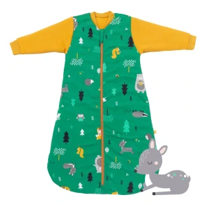 ORGANICKÁ BAVLNA - Zelený ZIMNÍ dětský spací pytel S RUKÁVY, 6-18měsíců, 90cm