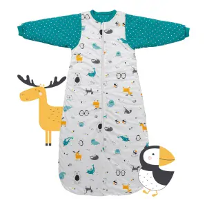 ORGANICKÁ BAVLNA - Modrý ZIMNÍ dětský spací pytel S RUKÁVY 6-10let, 150cm