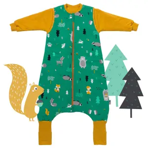 ORGANICKÁ BAVLNA - Zelený ZIMNÍ PROTISKLUZOVÝ spací pytel s nohavičkami a s ODEPÍNACÍMI RUKVÁVY 110cm