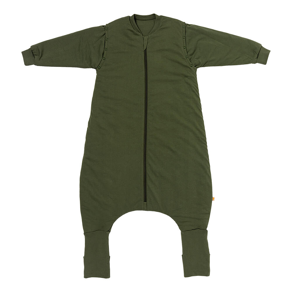 Olivový CELOROČNÍ PROTISKLUZOVÝ spací pytel s nohavičkami a s ODEPÍNACÍMI RUKÁVY 100cm