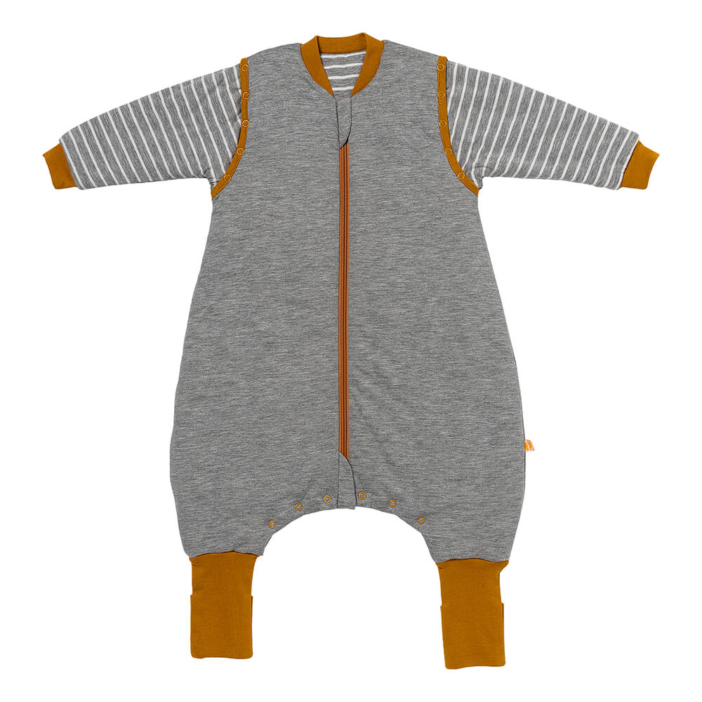 MODAL - Šedý CELOROČNÍ PROTISKLUZOVÝ spací pytel s nohavičkami a s ODEPÍNACÍMI RUKÁVY 70cm