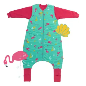 ORGANICKÁ BAVLNA - Plameňáci CELOROČNÍ PROTISKLUZOVÝ spací pytel s nohavičkami a s ODEPÍNACÍMI RUKÁVY 90cm