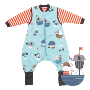 Piráti CELOROČNÍ PROTISKLUZOVÝ spací pytel s nohavičkami a s ODEPÍNACÍMI RUKÁVY 80cm