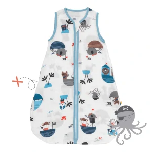 Piráti MUŠELÍNOVÝ 0.5Tog EXTRA TENKÝ LETNÍ dětský spací pytel 6-18 měsíců, 90cm