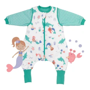 Mořská víla CELOROČNÍ PROTISKLUZOVÝ spací pytel s nohavičkami a s ODEPÍNACÍMI RUKÁVY 80cm