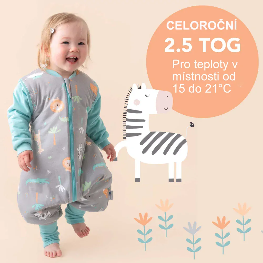 Safari CELOROČNÍ PROTISKLUZOVÝ spací pytel s nohavičkami a s ODEPÍNACÍMI RUKÁVY 90cm