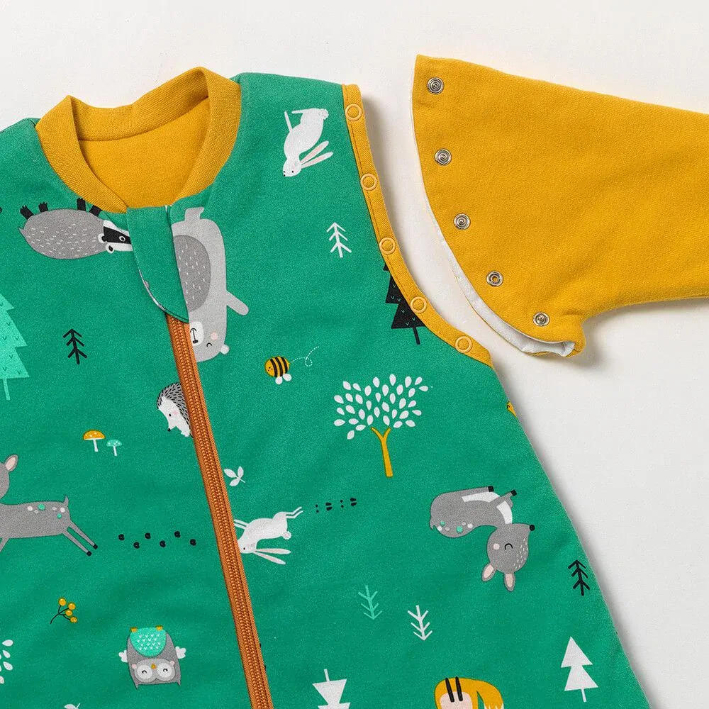 ORGANICKÁ BAVLNA - Zelený CELOROČNÍ dětský spací pytel s ODEPÍNACÍMI RUKÁVY 6-10 let, 150cm