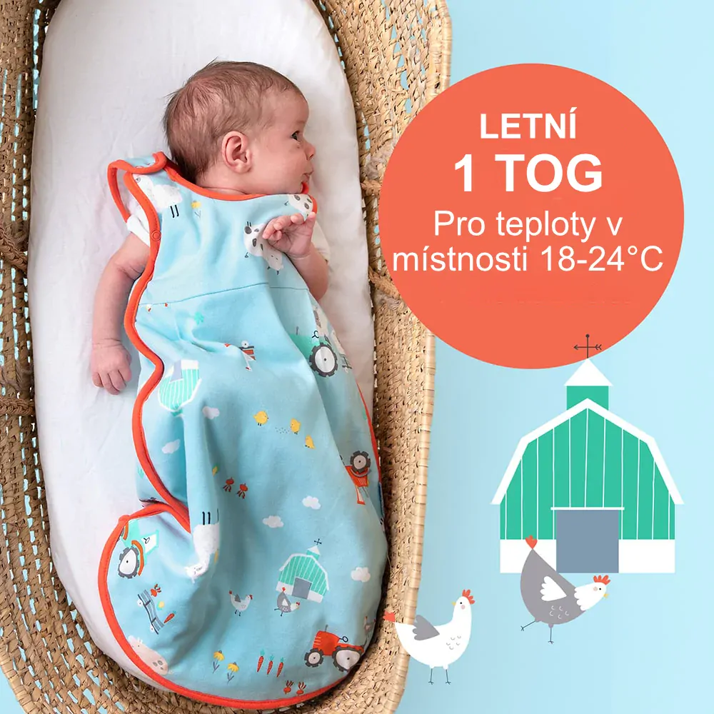 ORGANICKÁ BAVLNA - Červený LETNÍ dětský spací pytel 0-6 měsíců, 70cm