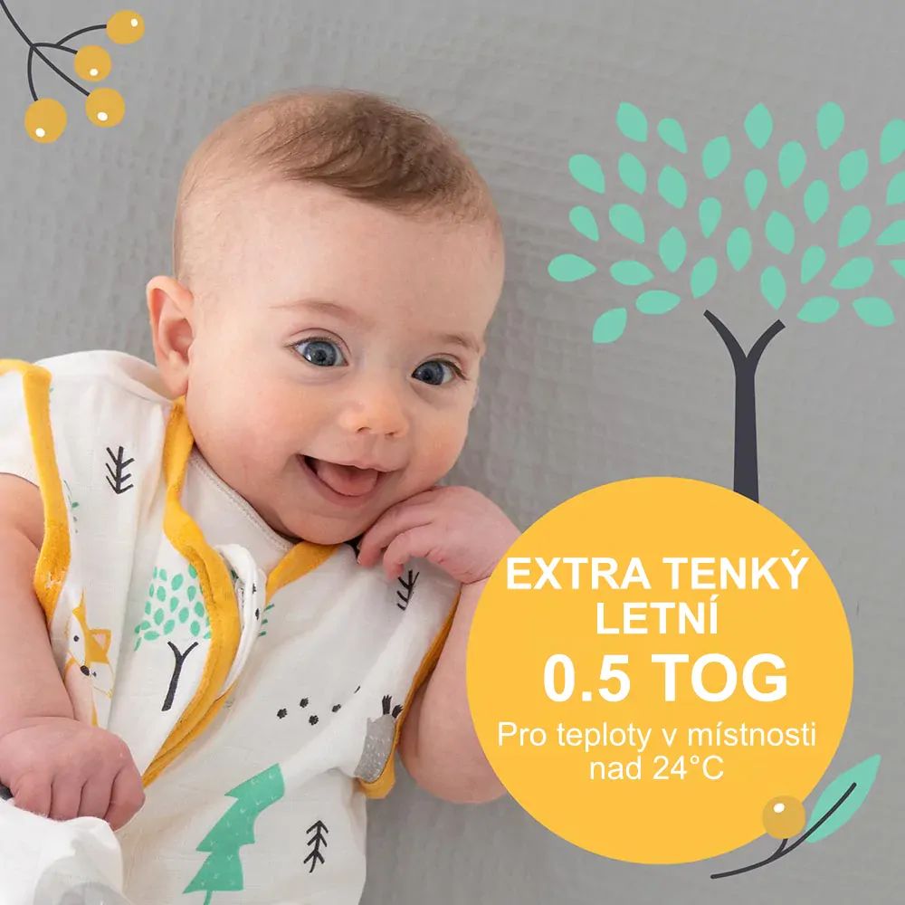 Zelený MUŠELÍNOVÝ 0.5Tog EXTRA TENKÝ LETNÍ dětský spací pytel 6-18 měsíců, 90cm