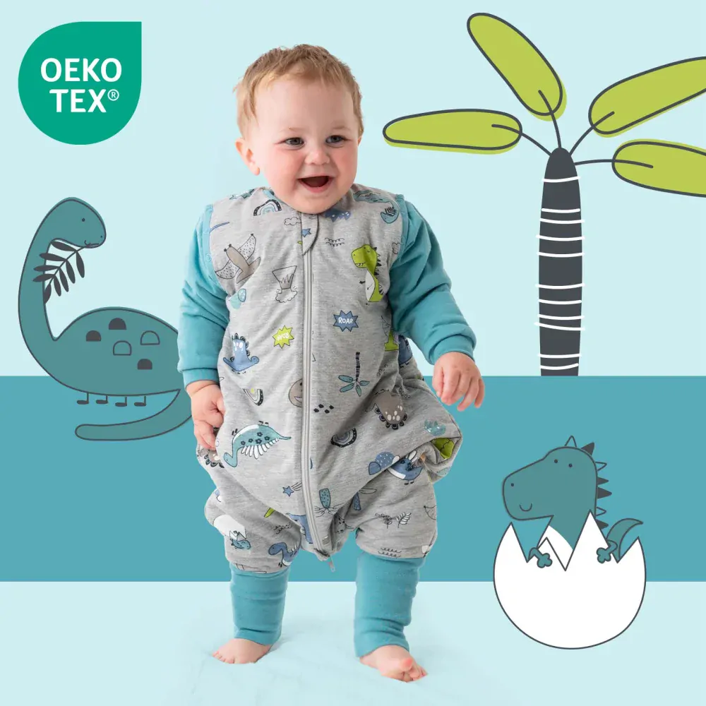 MODAL - Dinosauři CELOROČNÍ PROTISKLUZOVÝ spací pytel s nohavičkami a s ODEPÍNACÍMI RUKÁVY 60cm