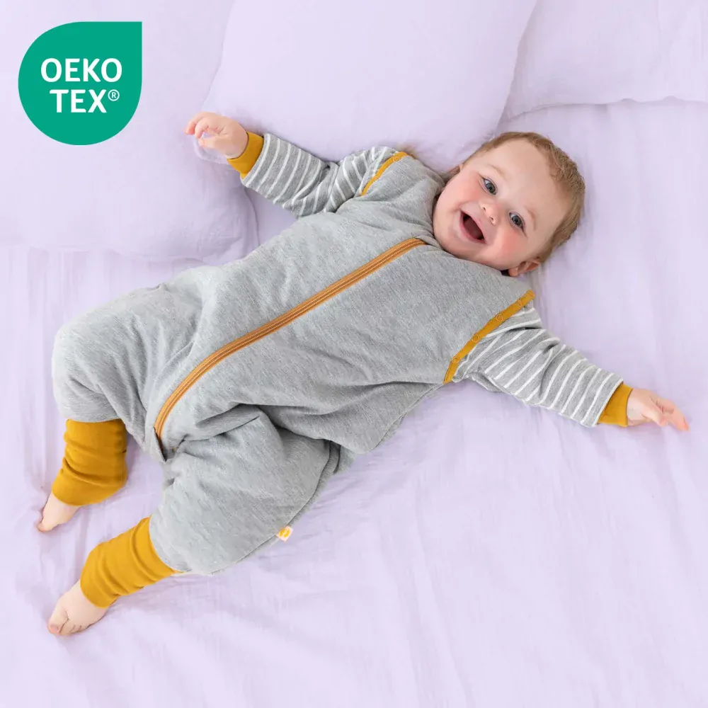 MODAL - Šedý CELOROČNÍ PROTISKLUZOVÝ spací pytel s nohavičkami a s ODEPÍNACÍMI RUKÁVY 70cm