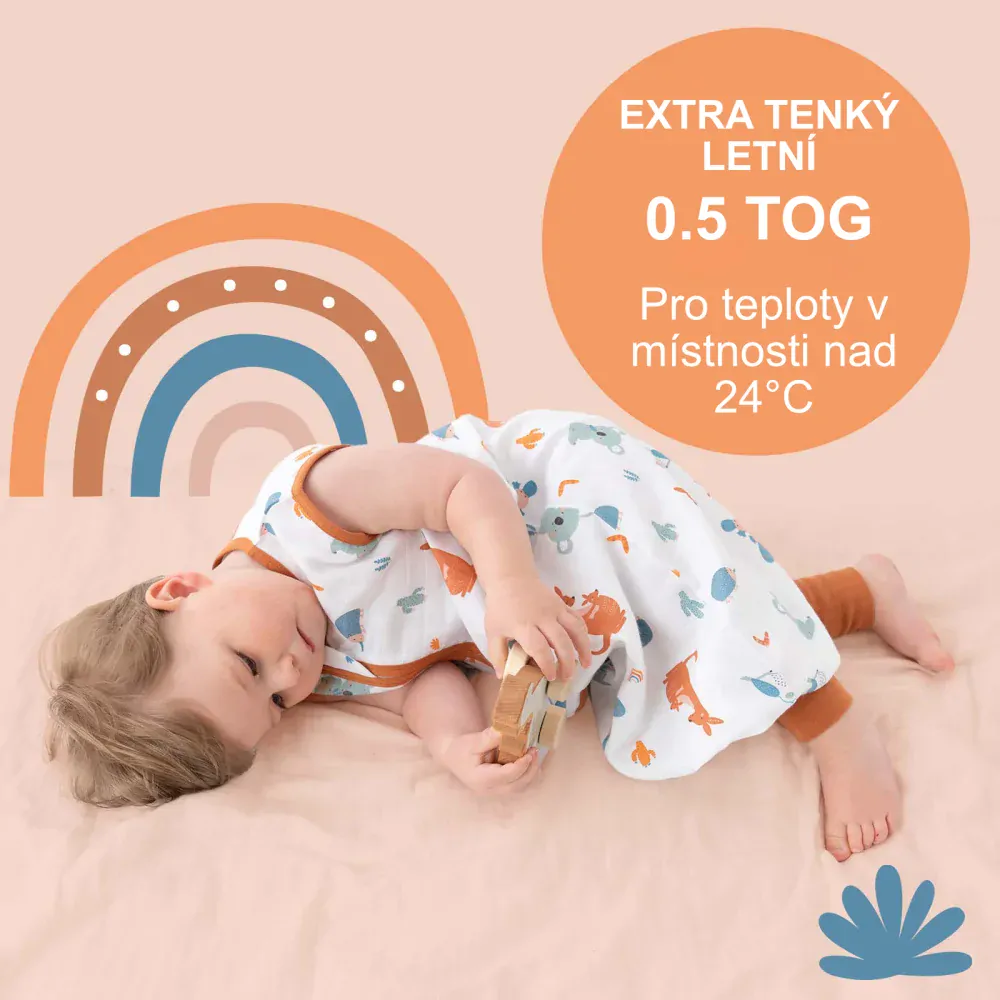 Hlavou vzhůru MUŠELÍNOVÝ 0.5Tog EXTRA TENKÝ LETNÍ spací pytel s nohavičkami 80cm