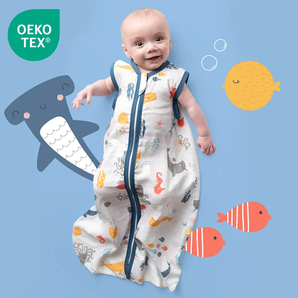 Mořský svět MUŠELÍNOVÝ 0.5Tog EXTRA TENKÝ LETNÍ dětský spací pytel 6-18 měsíců, 90cm