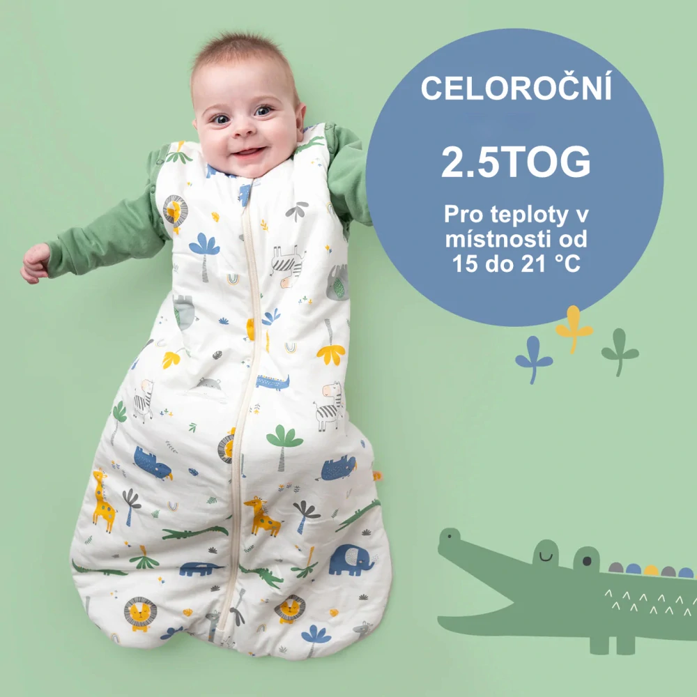 Džungle CELOROČNÍ dětský spací pytel s ODEPÍNACÍMI RUKÁVY 3-6let, 130cm