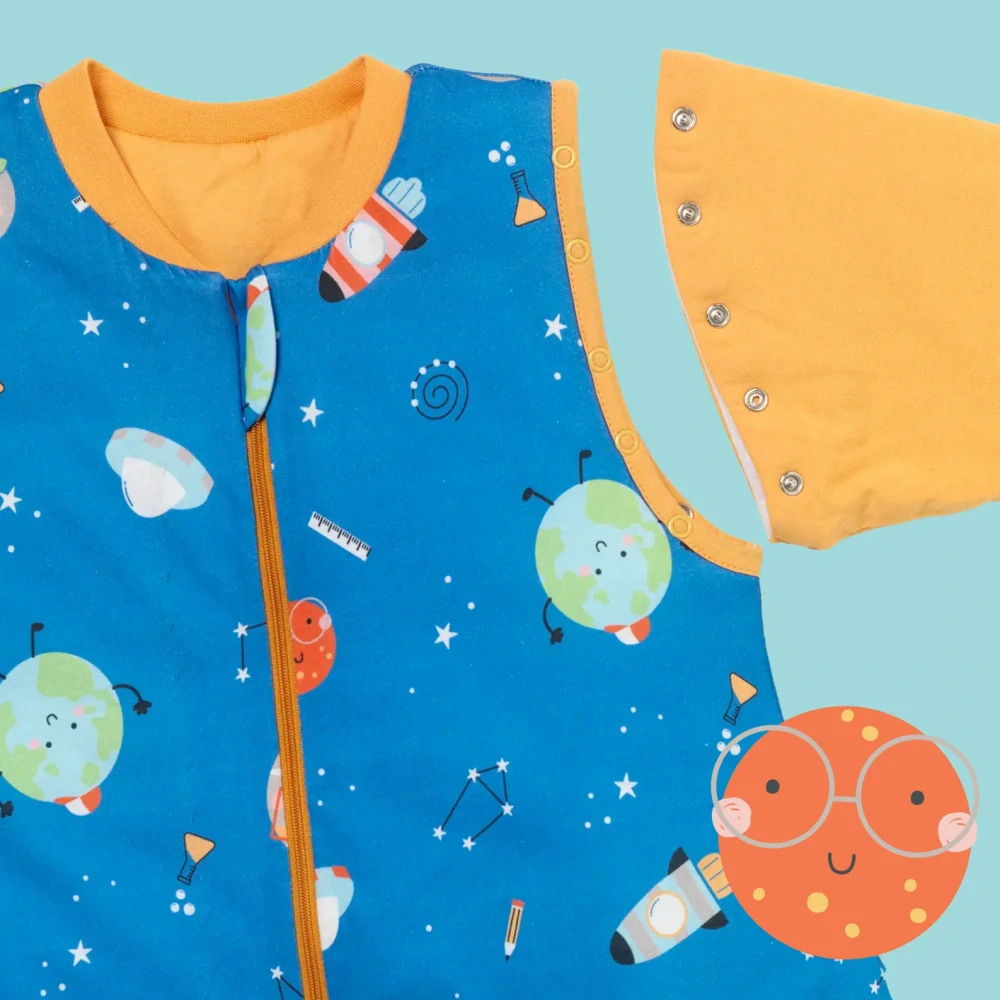 Vesmír LETNÍ PROTISKLUZOVÝ spací pytel s nohavičkami a ODEPÍNACÍMI RUKÁVY 140cm