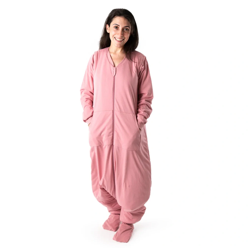 Pastelová růžová LETNÍ spací pytel s KAPSAMI, nohavičkami a odepínacími rukávy, vel.XS 