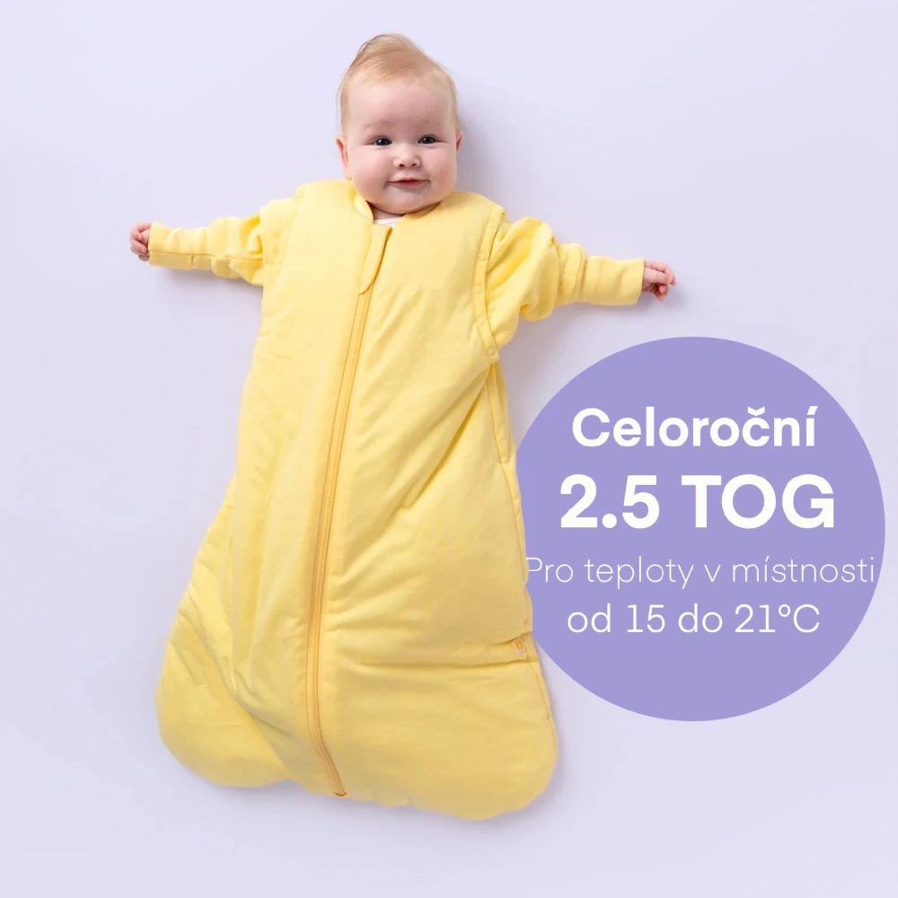 Popcorn CELOROČNÍ dětský spací pytel s ODEPÍNACÍMI rukávy 6-18měsíců, 90cm