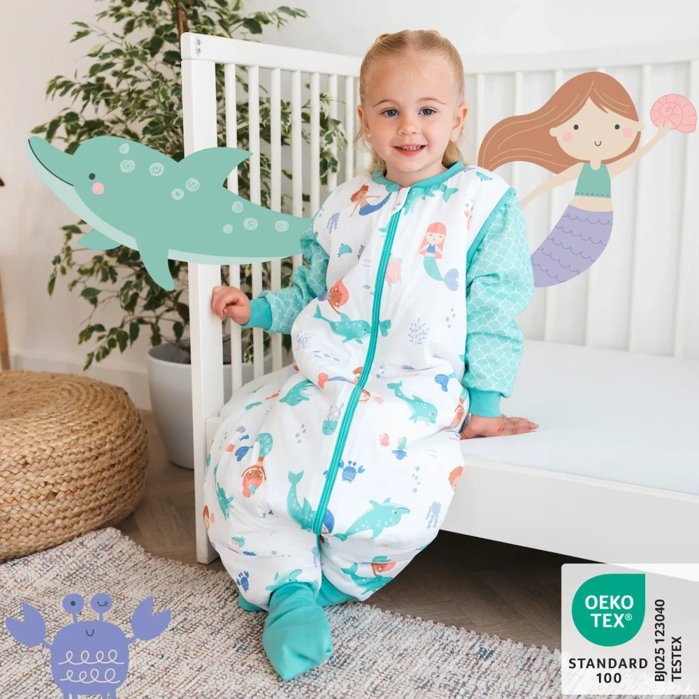 Mořská víla LETNÍ PROTISKLUZOVÝ spací pytel s nohavičkami a ODEPÍNACÍMI RUKÁVY 60cm