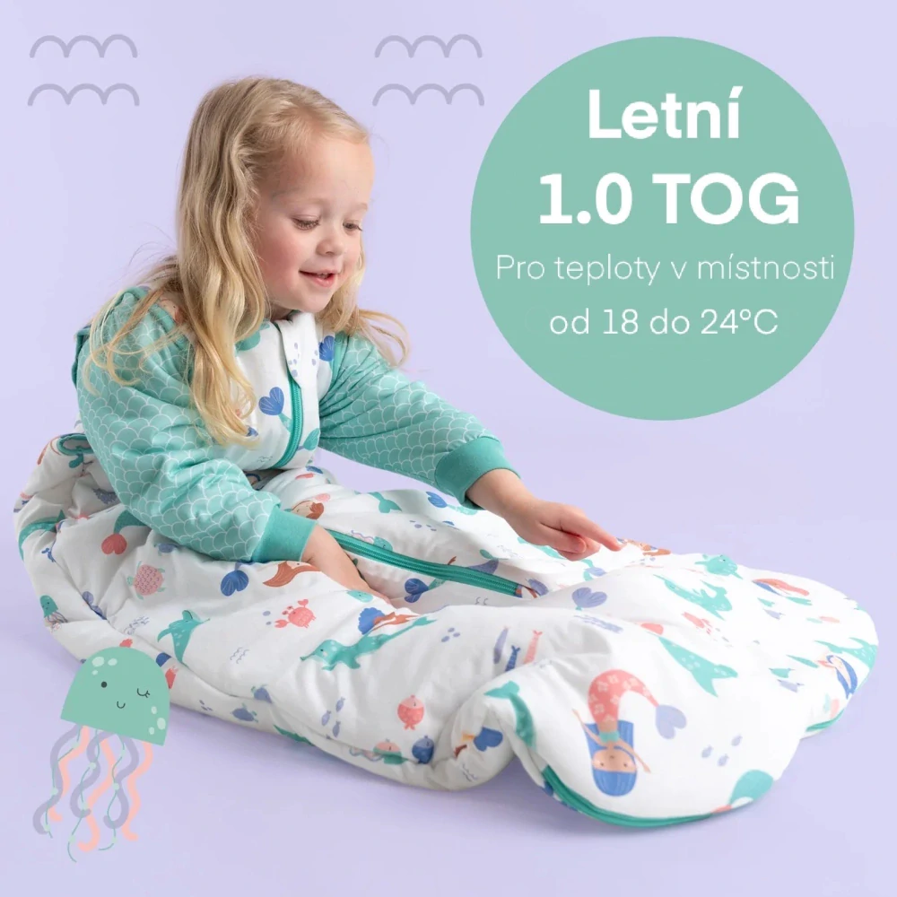 Mořská víla LETNÍ dětský spací pytel S ODEPÍNACÍMI RUKÁVY 12-36 měsíců, 110cm
