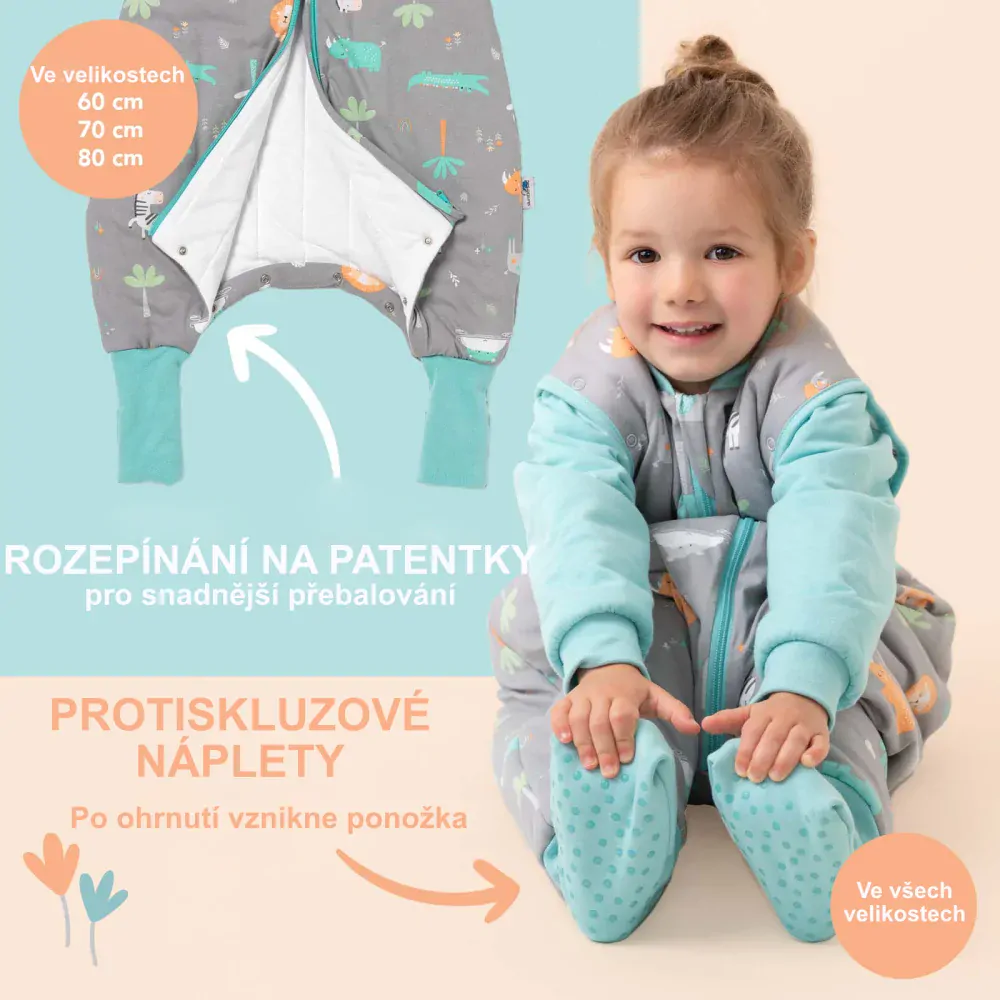 Safari ZIMNÍ PROTISKLUZOVÝ spací pytel s nohavičkami a s ODEPÍNACÍMI RUKÁVY 90cm