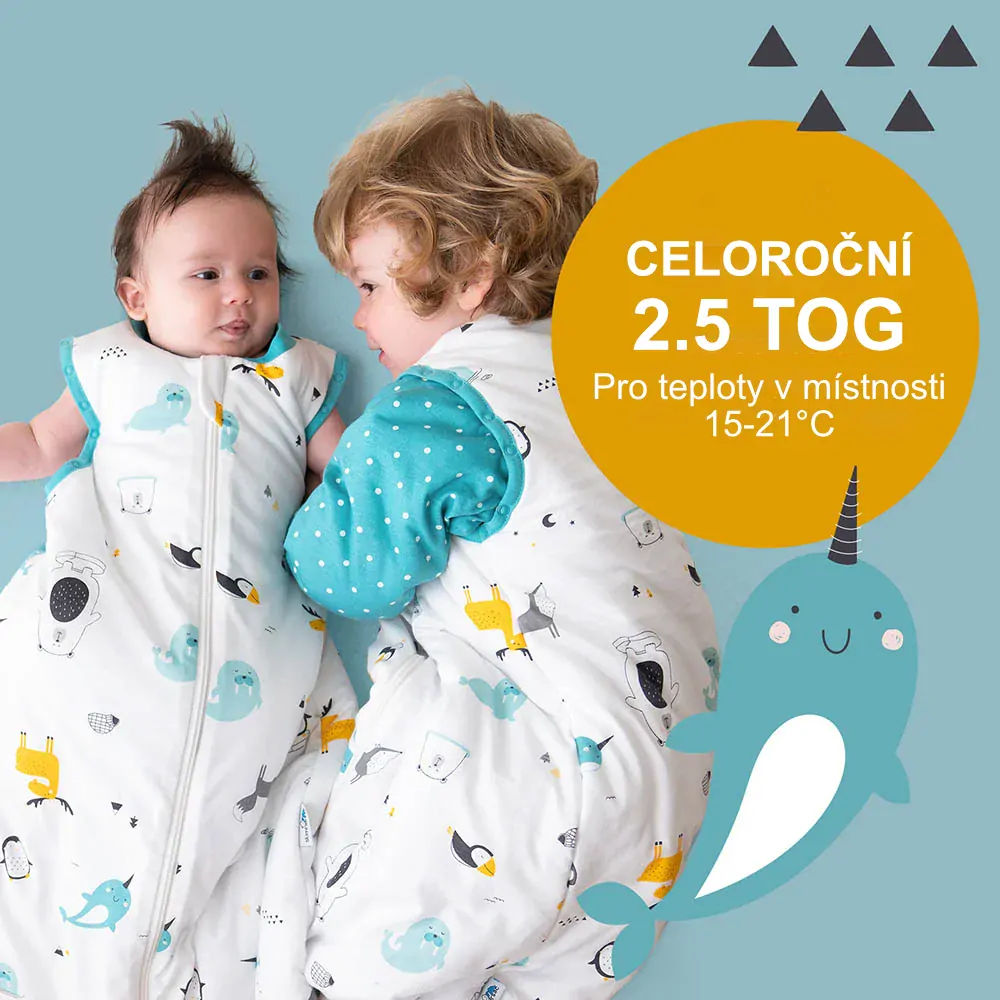 ORGANICKÁ BAVLNA - Modrý CELOROČNÍ dětský spací pytel s ODEPÍNACÍMI RUKÁVY 6-10 let, 150cm