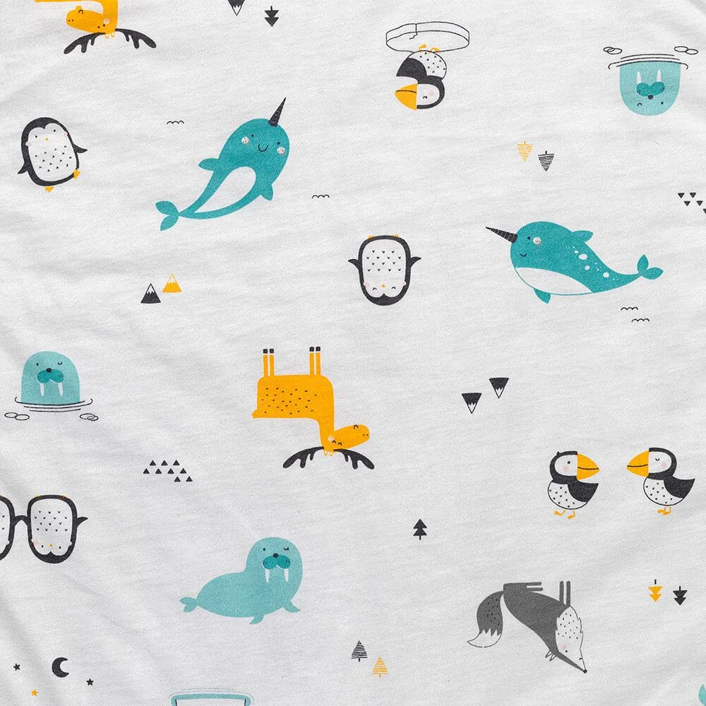 ORGANICKÁ BAVLNA - Modrý ZIMNÍ dětský spací pytel S RUKÁVY, 6-18měsíců, 90cm