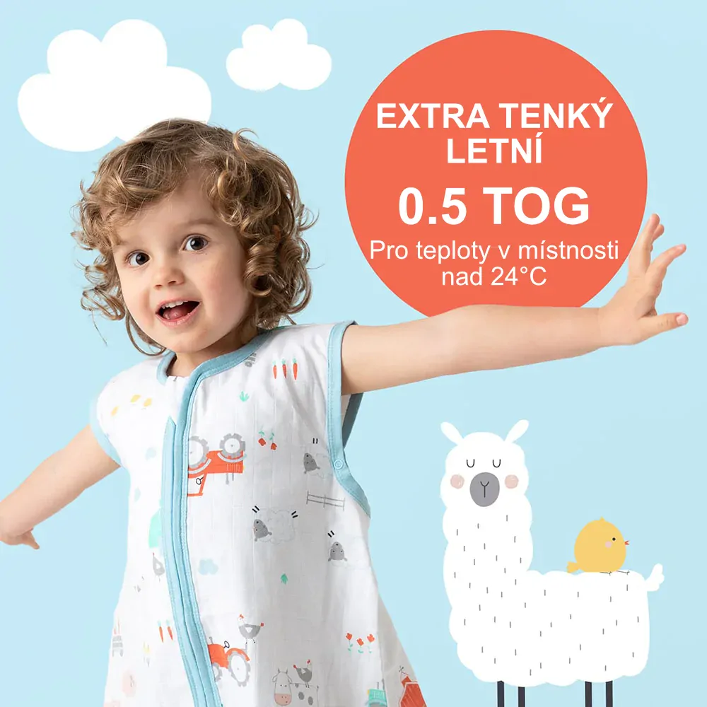 Červený MUŠELÍNOVÝ 0.5Tog EXTRA TENKÝ LETNÍ dětský spací pytel 6-18 měsíců, 90cm