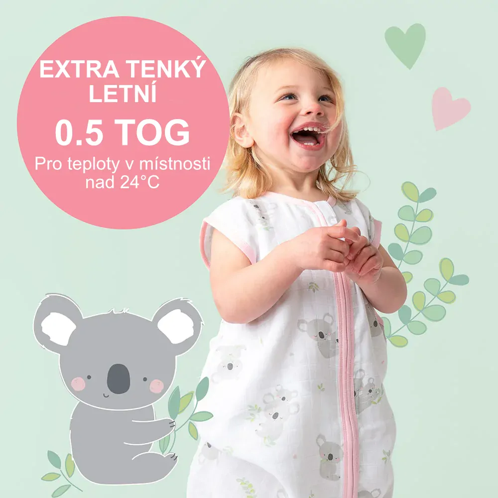 Koala MUŠELÍNOVÝ 0.5Tog EXTRA TENKÝ LETNÍ dětský spací pytel 12-36 měsíců, 110cm