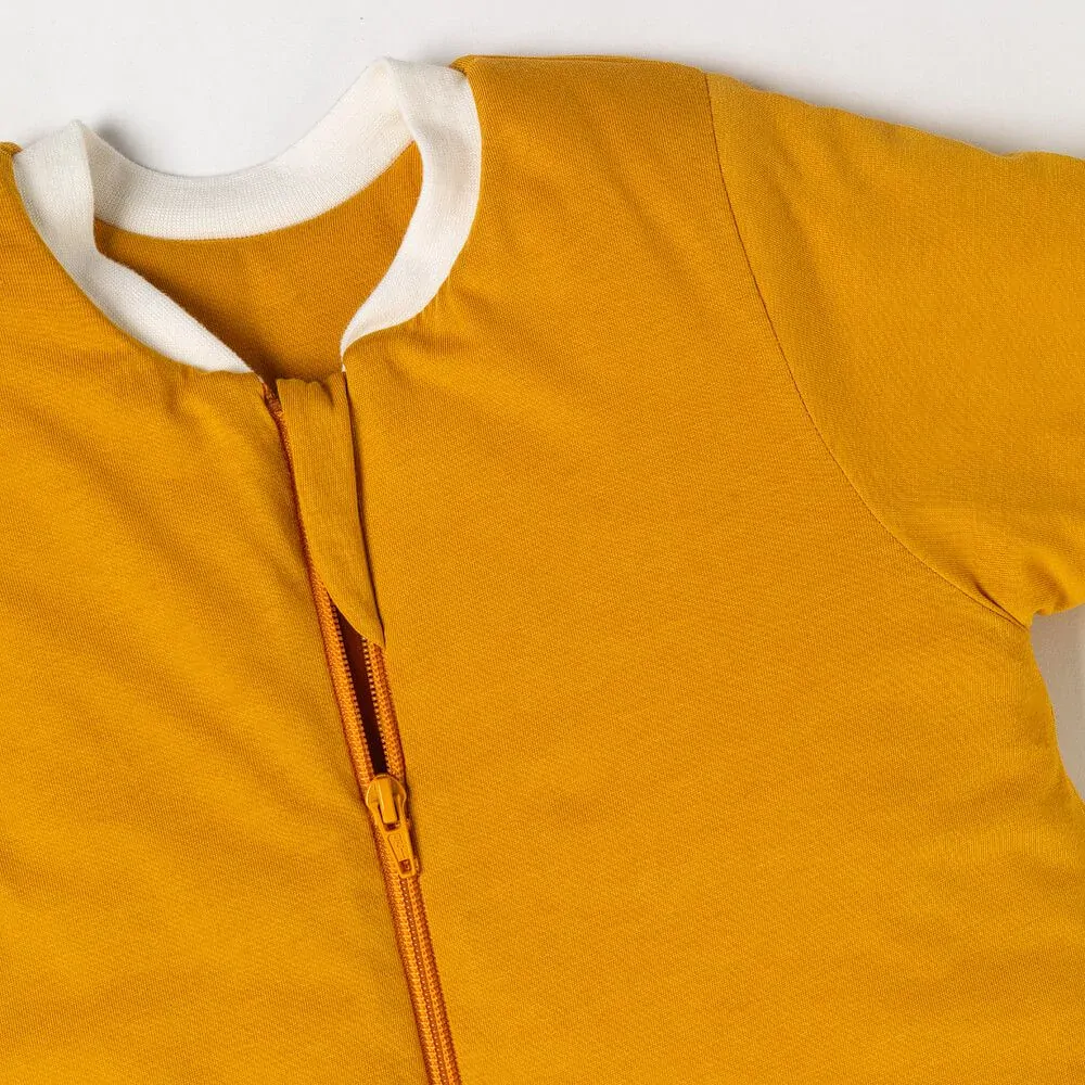 Žlutý ZIMNÍ spací pytel s nohavičkami a s RUKÁVY 110cm