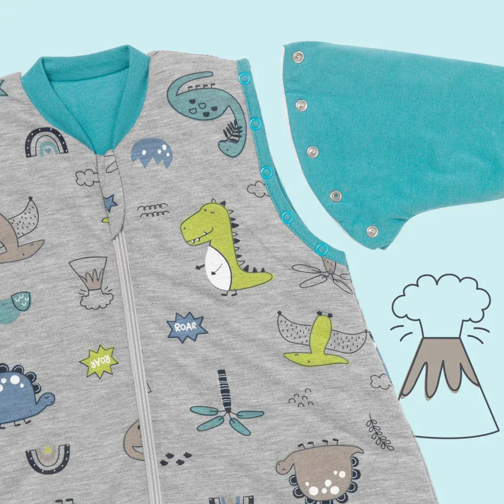 MODAL - Dinosauři CELOROČNÍ PROTISKLUZOVÝ spací pytel s nohavičkami a s ODEPÍNACÍMI RUKÁVY 70cm