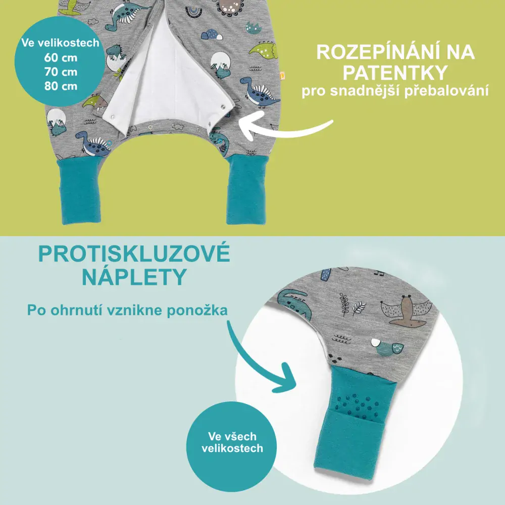 MODAL - Dinosauři LETNÍ PROTISKLUZOVÝ spací pytle s nohavičkami 80cm