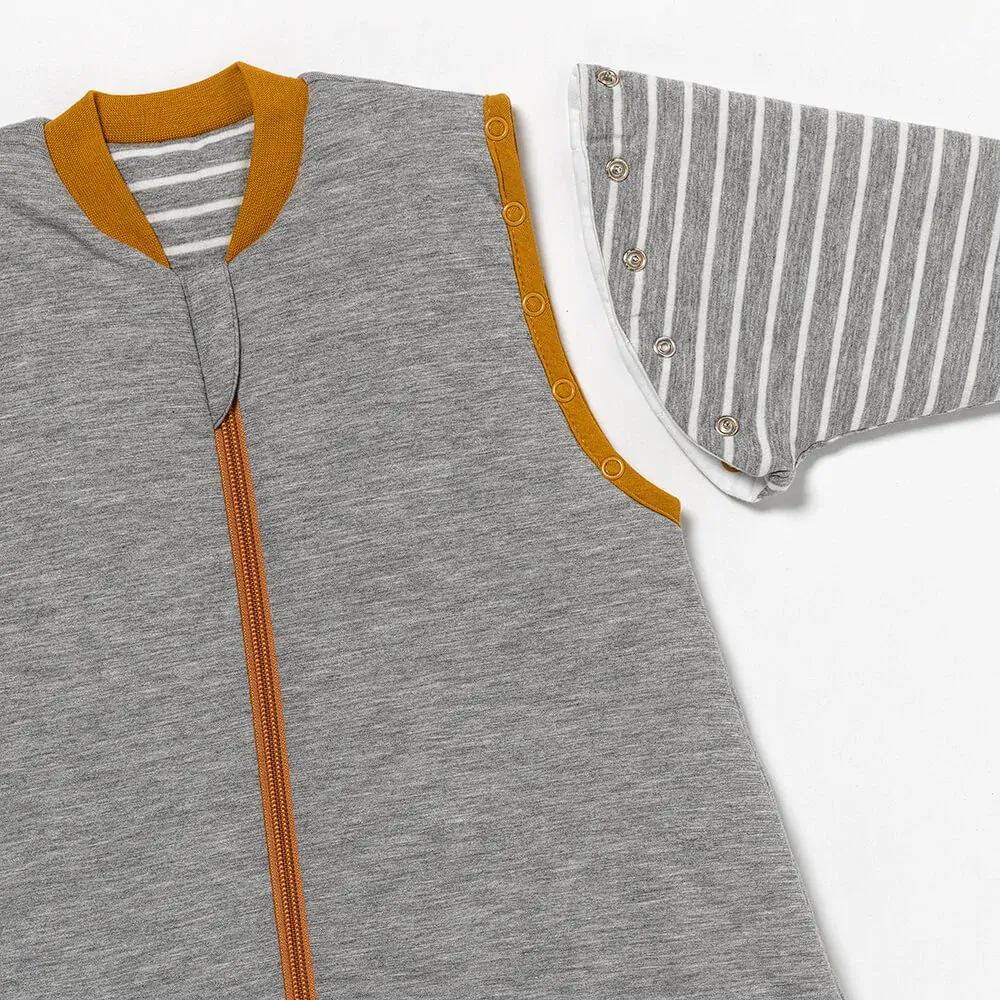 MODAL - Šedý CELOROČNÍ PROTISKLUZOVÝ spací pytel s nohavičkami a s ODEPÍNACÍMI RUKÁVY 70cm