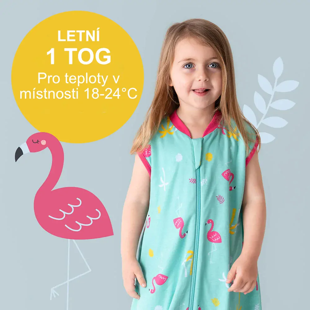 ORGANICKÁ BAVLNA - Plameňáci LETNÍ dětský spací pytel 12-36 měsíců, 110cm