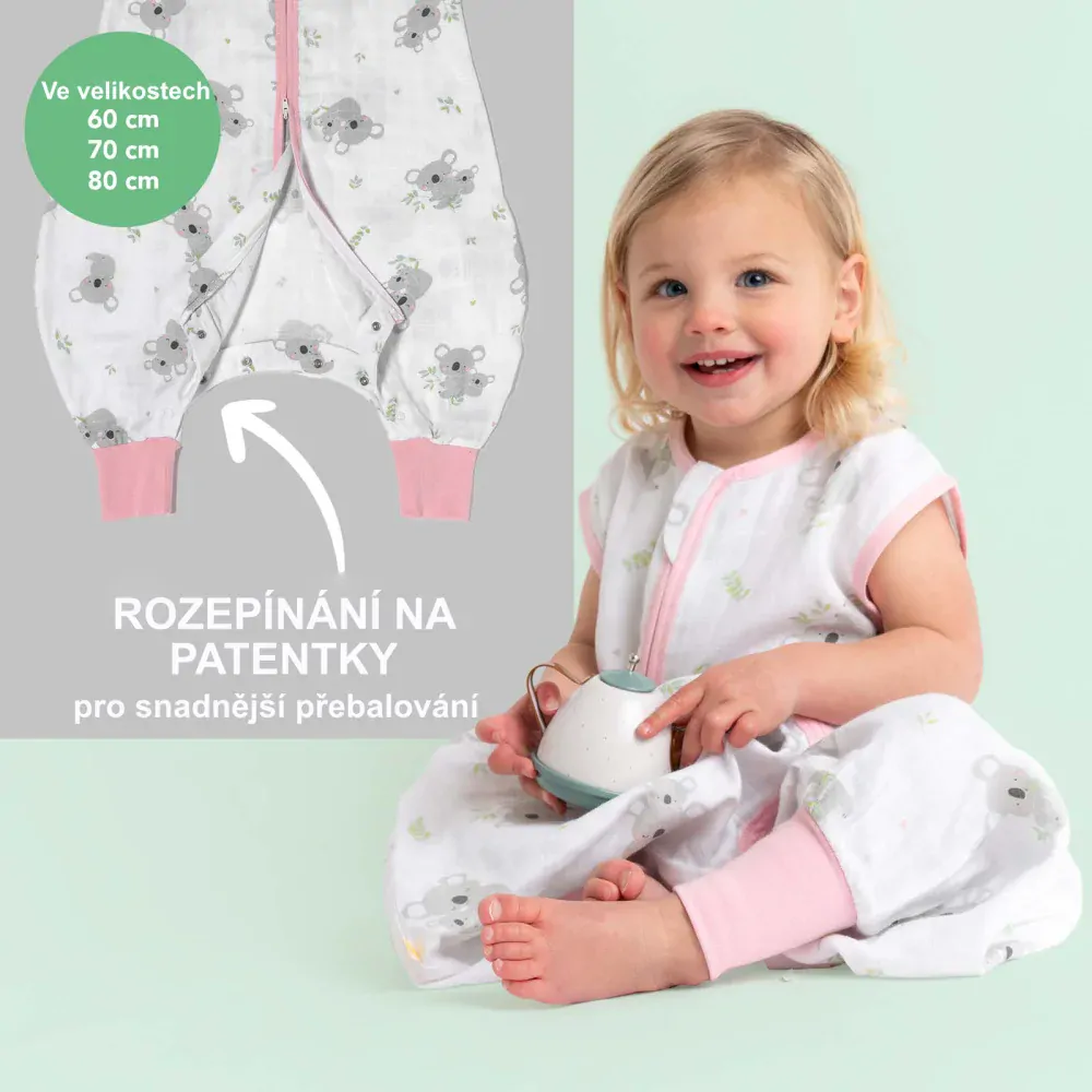 Koala MUŠELÍNOVÝ 0.5Tog EXTRA TENKÝ LETNÍ spací pytel s nohavičkami 70cm