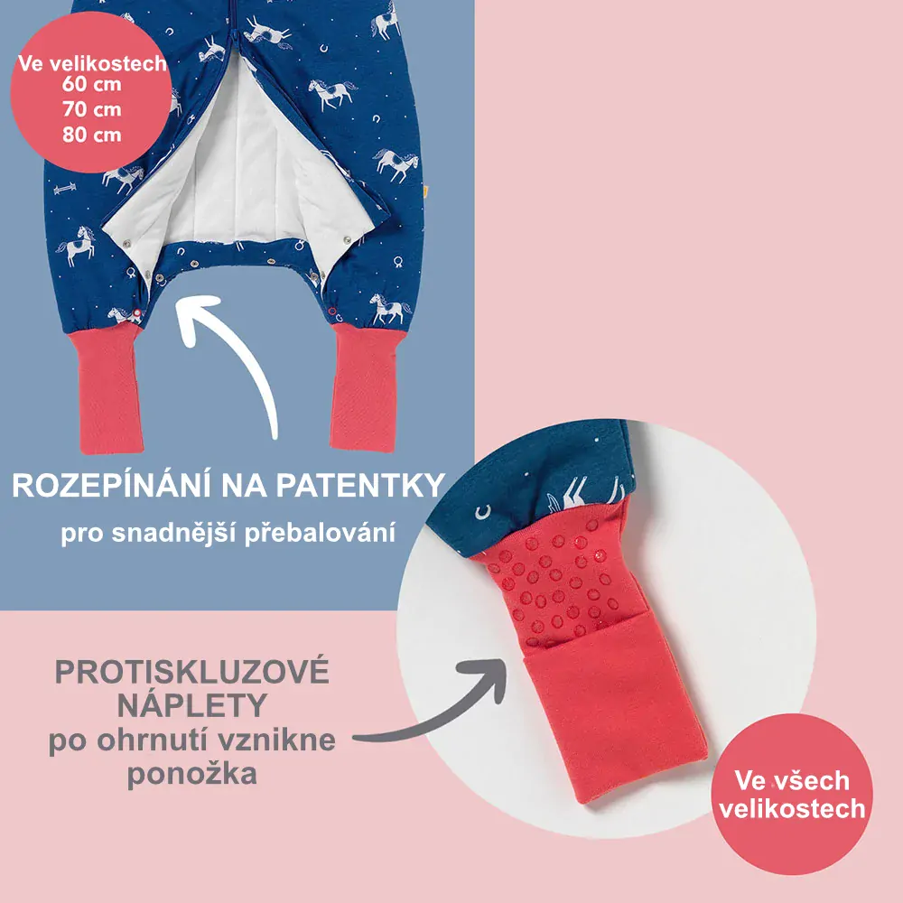 Koníci LETNÍ PROTISKLUZOVÝ spací pytel s nohavičkami 90cm