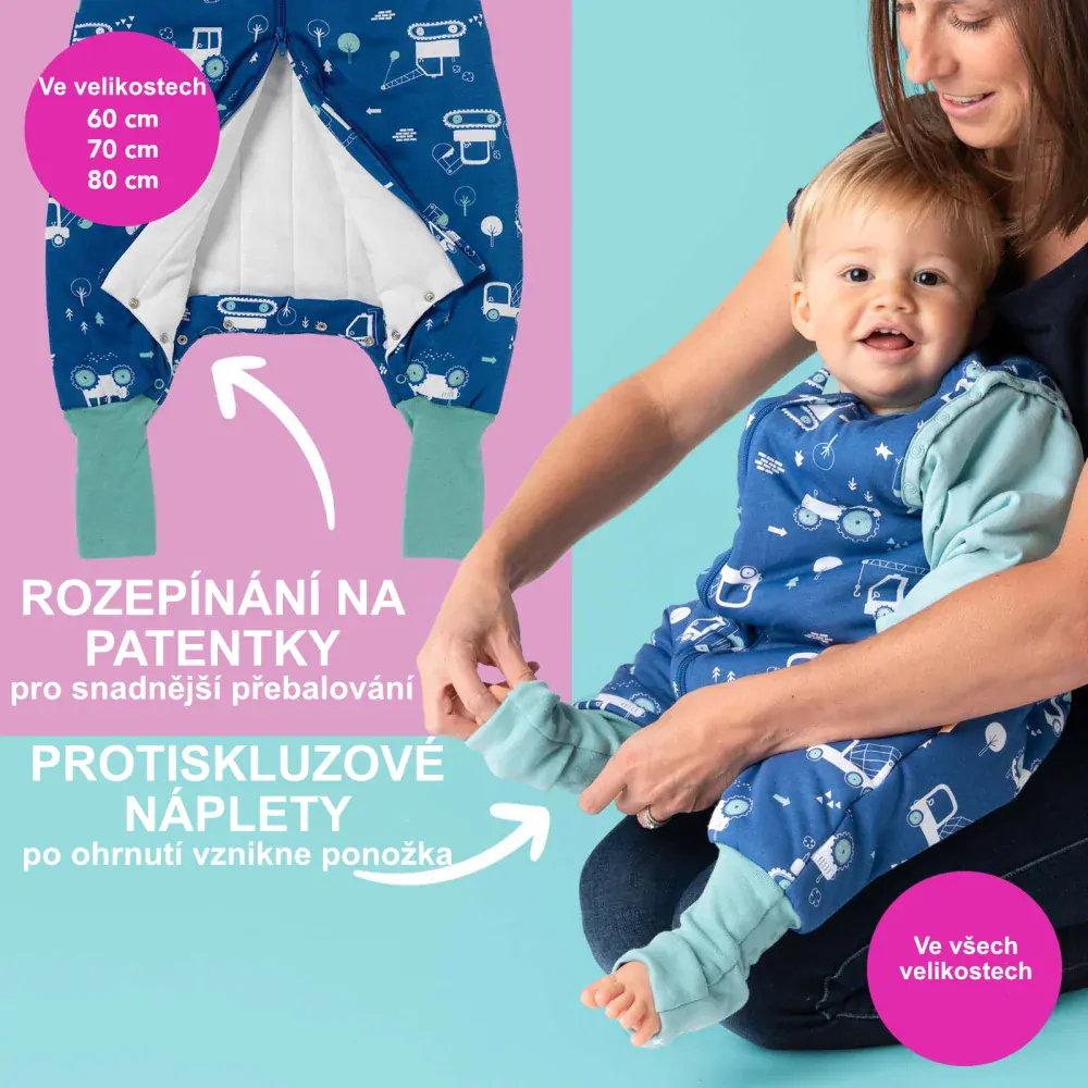 Bagry CELOROČNÍ PROTISKLUZOVÝ spací pytel s nohavičkami a s ODEPÍNACÍMI RUKÁVY 100cm