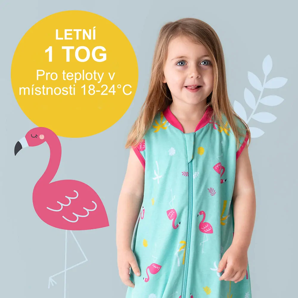 ORGANICKÁ BAVLNA Plameňáci LETNÍ dětský spací pytel 6-18 měsíců, 90cm