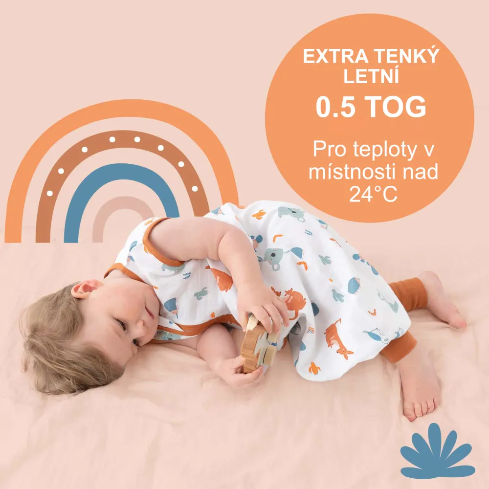 Hlavou vzhůru MUŠELÍNOVÝ 0.5Tog EXTRA TENKÝ LETNÍ spací pytel s nohavičkami 110cm