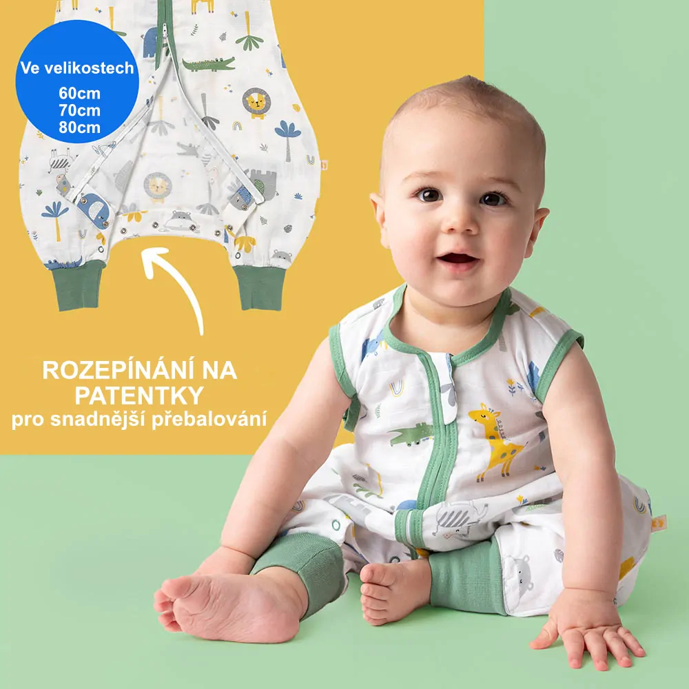 Džungle MUŠELÍNOVÝ 0.5Tog EXTRA TENKÝ LETNÍ spací pytel s nohavičkami 80cm