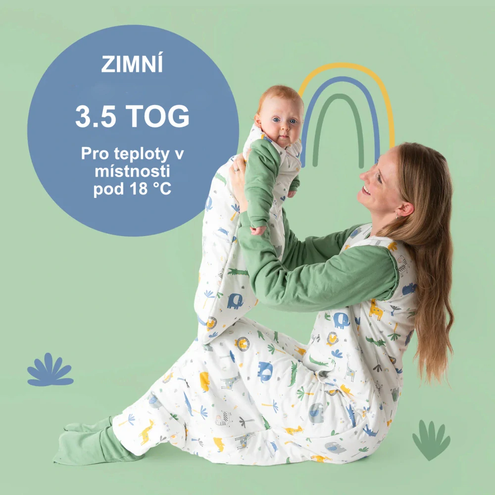 Džungle ZIMNÍ dětský spací pytel S RUKÁVY 0-6 měsíců, 70cm