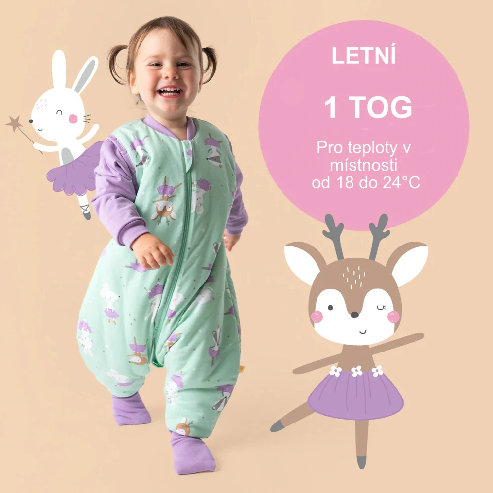 Balerína LETNÍ PROTISKLUZOVÝ spací pytel s nohavičkami a ODEPÍNACÍMI RUKÁVY 90cm