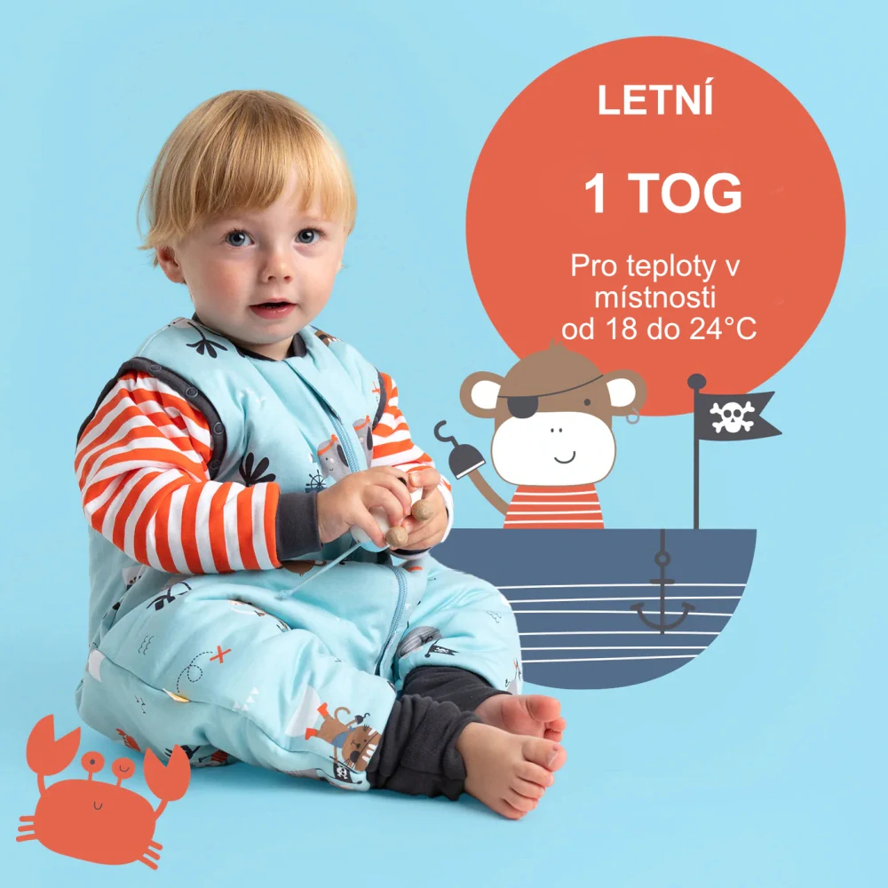 Piráti LETNÍ PROTISKLUZOVÝ spací pytel s nohavičkami a ODEPÍNACÍMI RUKÁVY 100cm