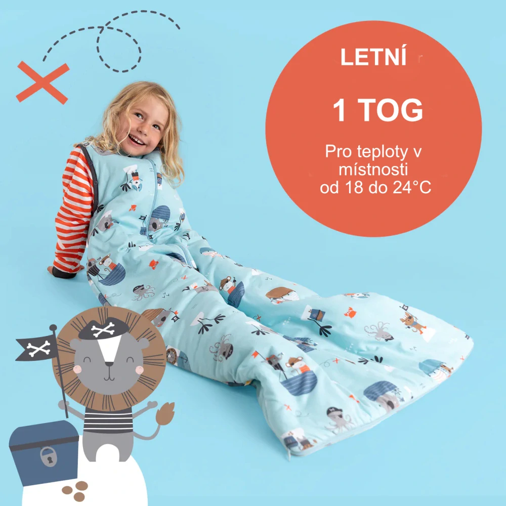 Piráti LETNÍ dětský spací pytel S ODEPÍNACÍMI RUKÁVY 12-36 měsíců, 110cm