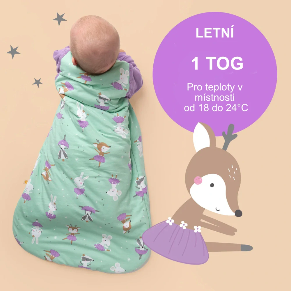 Balerína LETNÍ dětský spací pytel s ODEPÍNACÍMI RUKÁVY 0-6 měsíců, 70cm