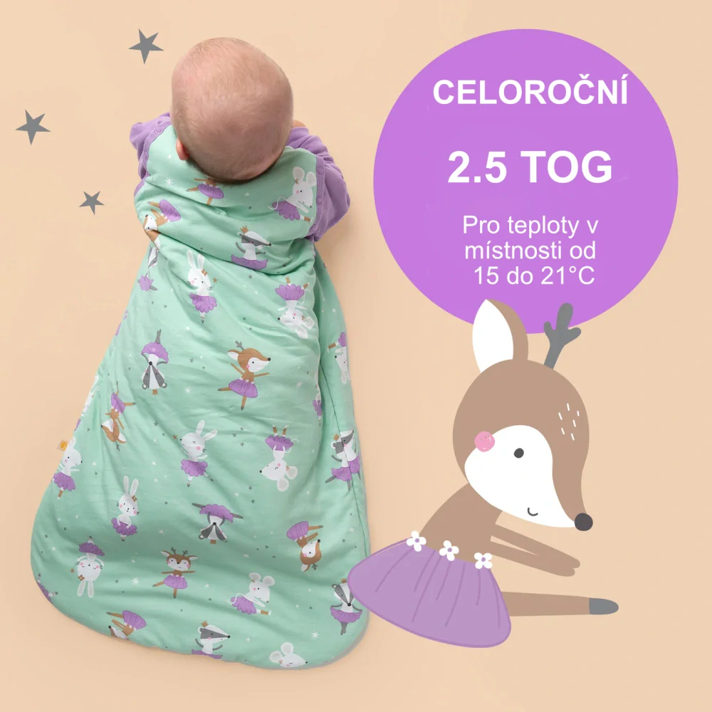 Balerína CELOROČNÍ dětský spací pytel S ODEPÍNACÍMI RUKÁVY 0-6 měsíců, 70cm