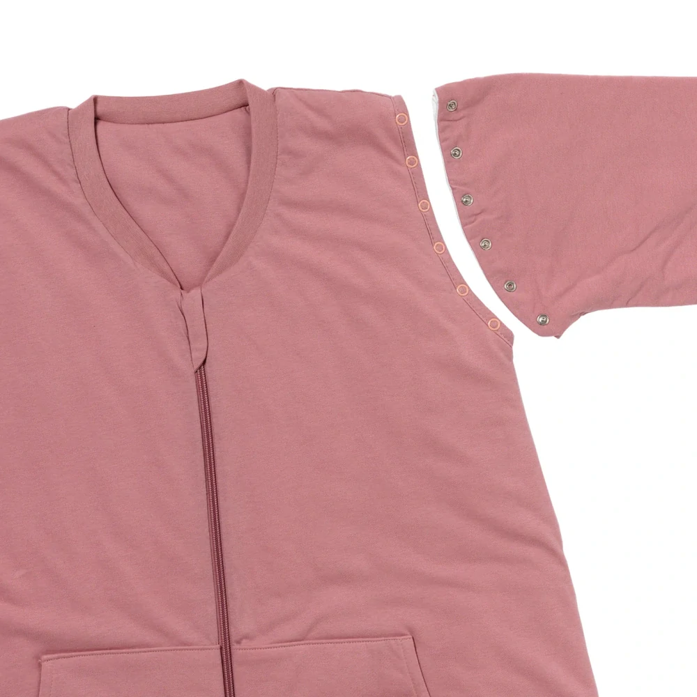 Pastelově růžový CELOROČNÍ spací pytel s KAPSAMI, nohavičkami a odepínacími rukávy, vel.S